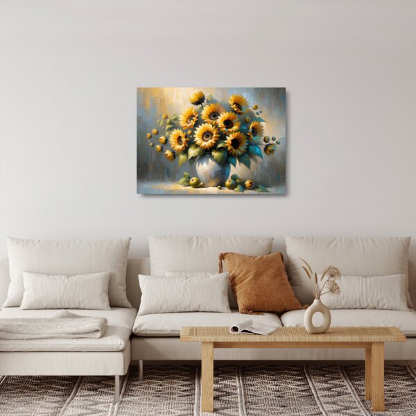 Üveg kép – Napraforgós váza (70x50 cm)