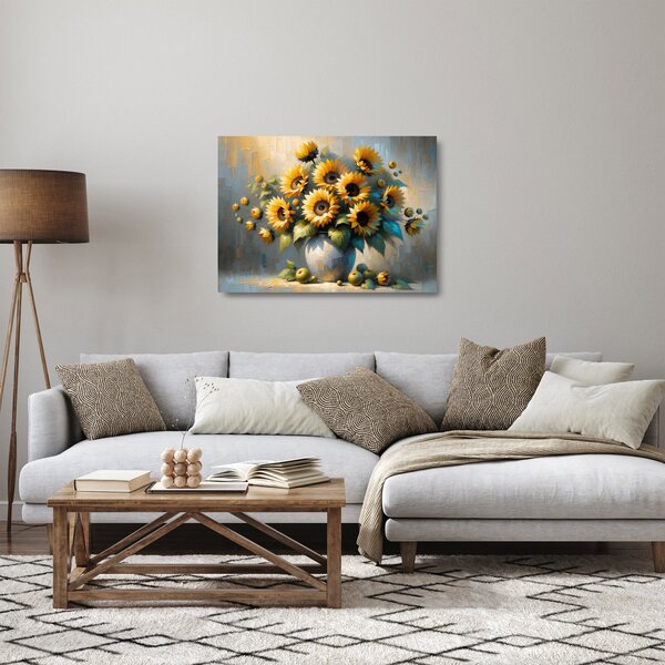 Üveg kép – Napraforgós váza (70x50 cm)