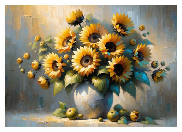 Üveg kép – Napraforgós váza (70x50 cm)