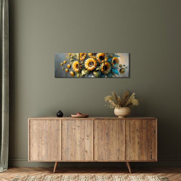 Kép – Napraforgós váza (órával) (90x30 cm)
