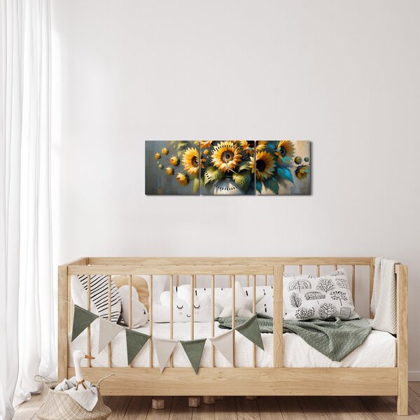 Kép – Napraforgós váza (órával) (90x30 cm)