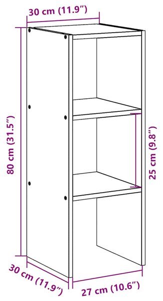 Antik fa színű szerelt fa könyvespolc halmozható 30 x 30 x 80cm