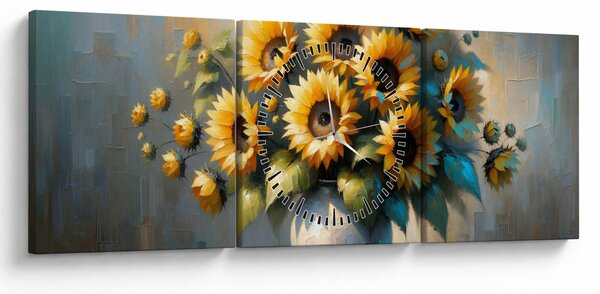 Kép – Napraforgós váza (órával) (90x30 cm)