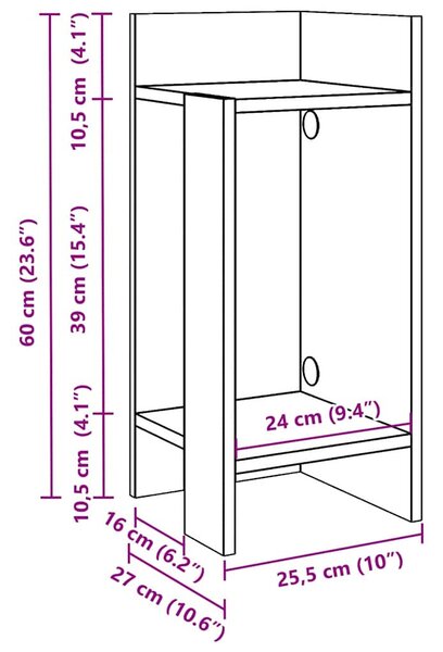 Fekete kisasztal polccal 25,5 x 27 x 60 cm