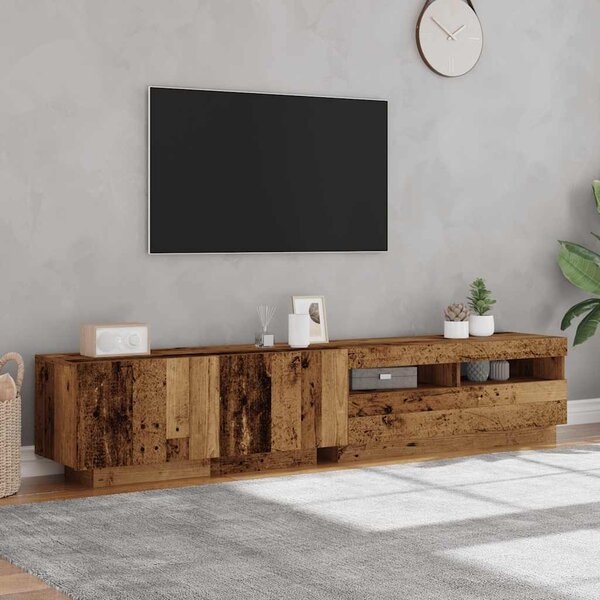 Antik fa színű szerelt fa TV-szekrény LED-ekkel 200x35x40 cm