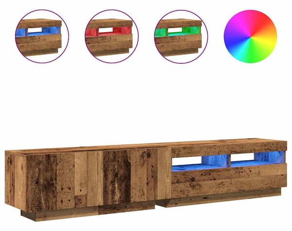 Antik fa színű szerelt fa TV-szekrény LED-ekkel 200x35x40 cm