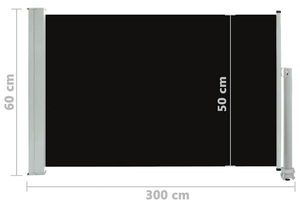 Fekete kihúzható oldalsó terasz napellenző 60 x 300 cm