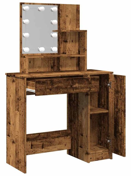 Antik fa színű LED.es fésülködőasztal 86,5 x 35 x 136 cm