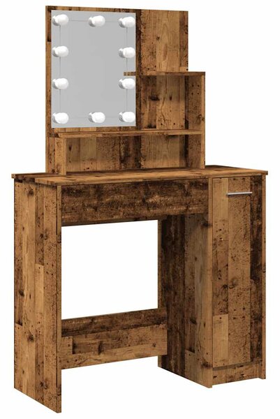 Antik fa színű LED.es fésülködőasztal 86,5 x 35 x 136 cm