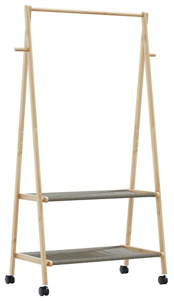 Bambusz ruhaállvány polcokkal és kerekekkel 96x45,5x155,5 cm
