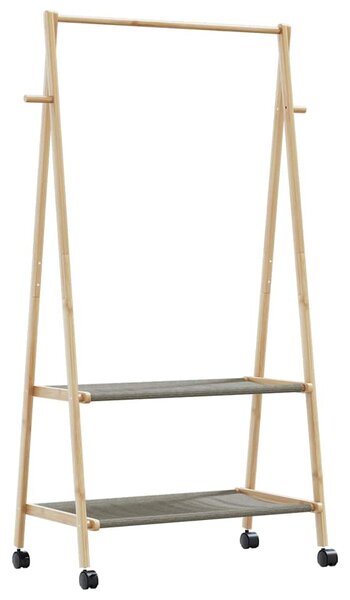 Bambusz ruhaállvány polcokkal és kerekekkel 96x45,5x155,5 cm