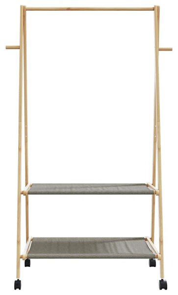 Bambusz ruhaállvány polcokkal és kerekekkel 96x45,5x155,5 cm