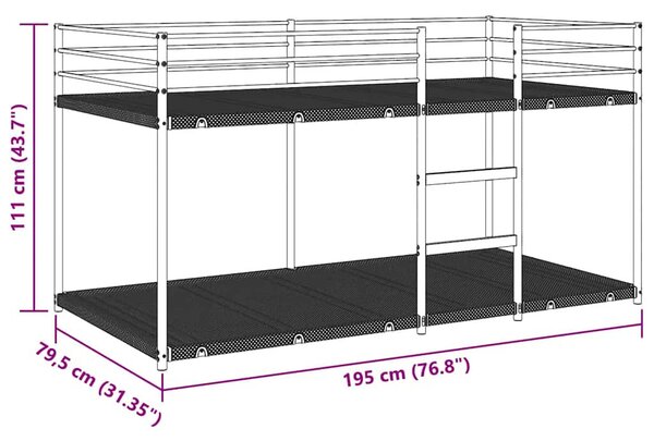 Fehér acél emeletes ágy matrac nélkül 75 x 190 cm