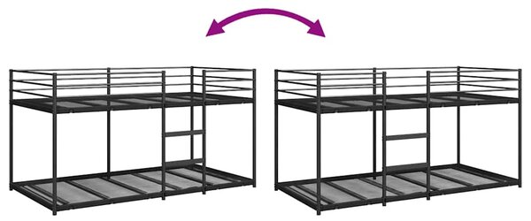 Fekete acél emeletes ágy matrac nélkül 90 x 200 cm