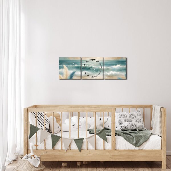 Kép – Festett strand lágy színekben (órával) (90x30 cm)