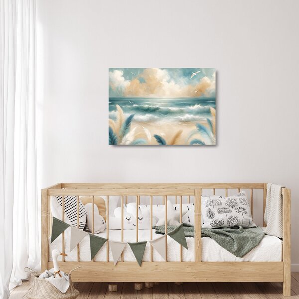 Üveg kép – Festett strand lágy színekben (70x50 cm)
