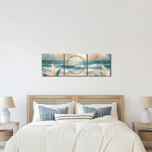 Kép – Festett strand lágy színekben (órával) (90x30 cm)