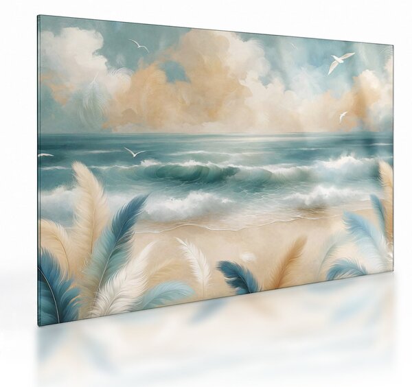 Üveg kép – Festett strand lágy színekben (70x50 cm)