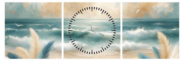 Kép – Festett strand lágy színekben (órával) (90x30 cm)