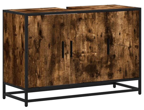 Füstös tölgy szerelt fa fürdőszobai mosdószekrény 90x33x60 cm