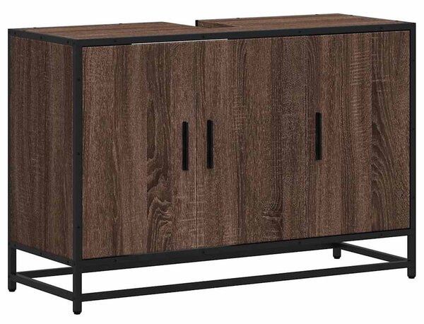 Barna tölgy szerelt fa fürdőszobai mosdószekrény 90x33x60 cm