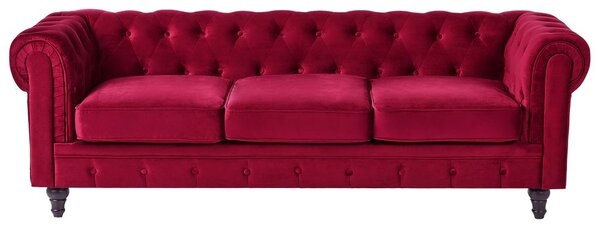 Kanapé 3 személyes CHESTERFIELD Bársony Sötétpiros