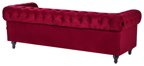 Kanapé 3 személyes CHESTERFIELD Bársony Sötétpiros