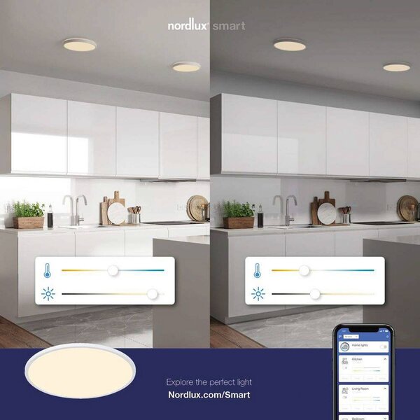 Nordlux Oja Smart LED mennyezeti világítás, fehér, Ø 60 cm, dimmelhető, Fehér / opál, Konyha, Műanyag