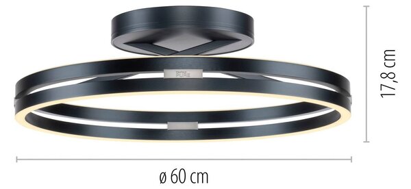 PURE Loop LED mennyezeti világítás, mystic grey, Ø 60 cm, CCT, dimmelhető, Alu / szürke / cink, Nappali / Étkező, Alumínium, Modern