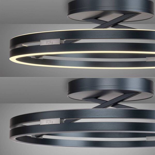 PURE Loop LED mennyezeti világítás, mystic grey, Ø 60 cm, CCT, dimmelhető, Alu / szürke / cink, Nappali / Étkező, Alumínium, Modern