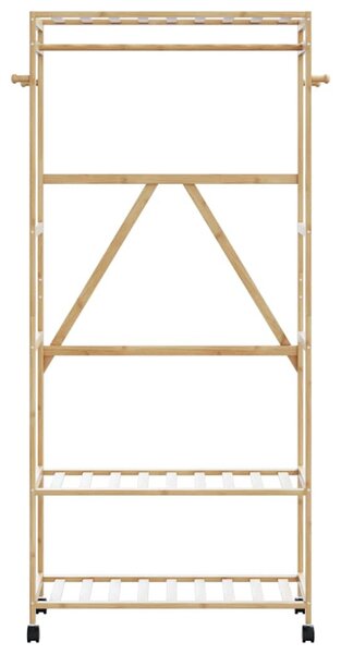 Bambusz ruhaállvány polcokkal és kerekekkel 90x40x179,5 cm