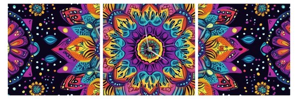 Kép - Kaleidoszkópos mandala (órával) (90x30 cm)