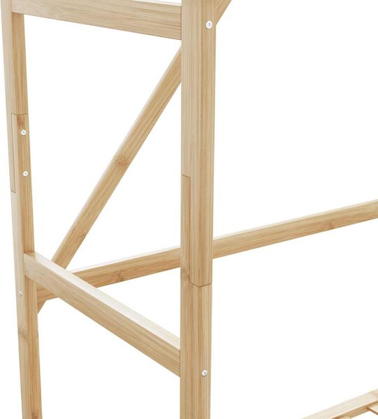 Bambusz ruhaállvány polcokkal és kerekekkel 110x40x180 cm