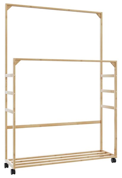 Bambusz ruhaállvány polcokkal és kerekekkel 90x35x155 cm