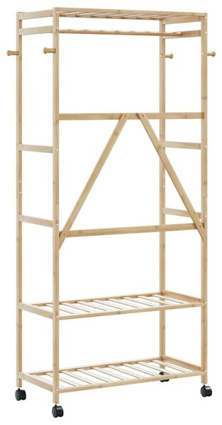 Bambusz ruhaállvány polcokkal és kerekekkel 90x40x179,5 cm