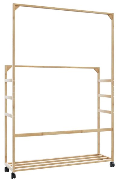Bambusz ruhaállvány polcokkal és kerekekkel 90x35x155 cm