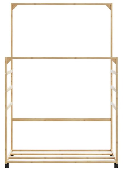 Bambusz ruhaállvány polcokkal és kerekekkel 90x35x155 cm