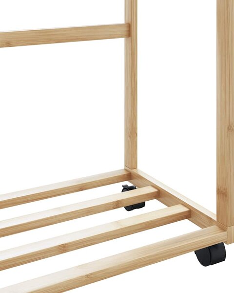 Bambusz ruhaállvány polcokkal és kerekekkel 90x35x155 cm