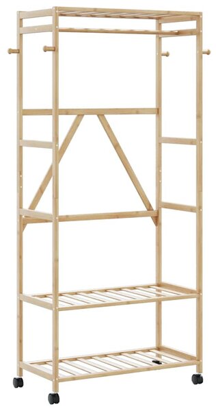 Bambusz ruhaállvány polcokkal és kerekekkel 90x40x179,5 cm