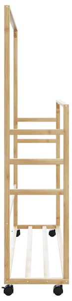 Bambusz ruhaállvány polcokkal és kerekekkel 90x35x155 cm