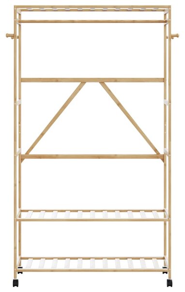 Bambusz ruhaállvány polcokkal és kerekekkel 110x40x180 cm