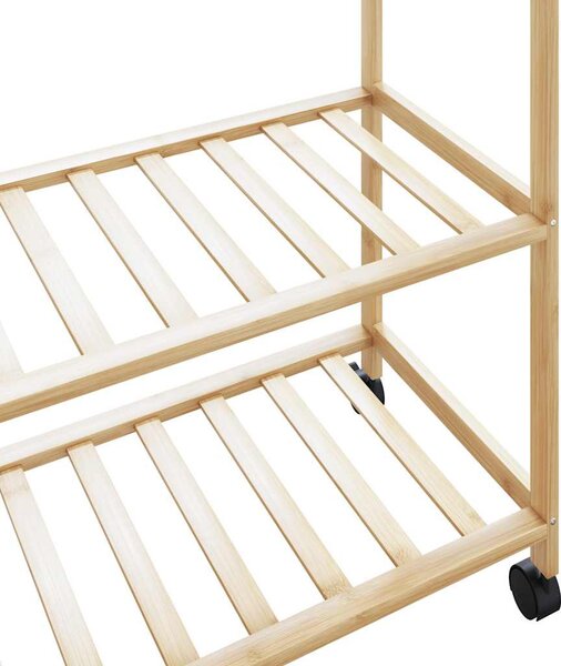 Bambusz ruhaállvány polcokkal és kerekekkel 110x40x180 cm