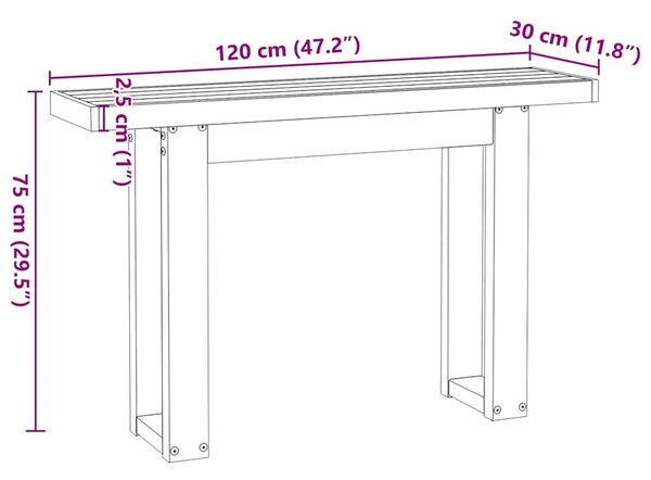 Konzolasztal NOAIN U alakú lábak 120x30x75 cm tömör fa fenyőfa