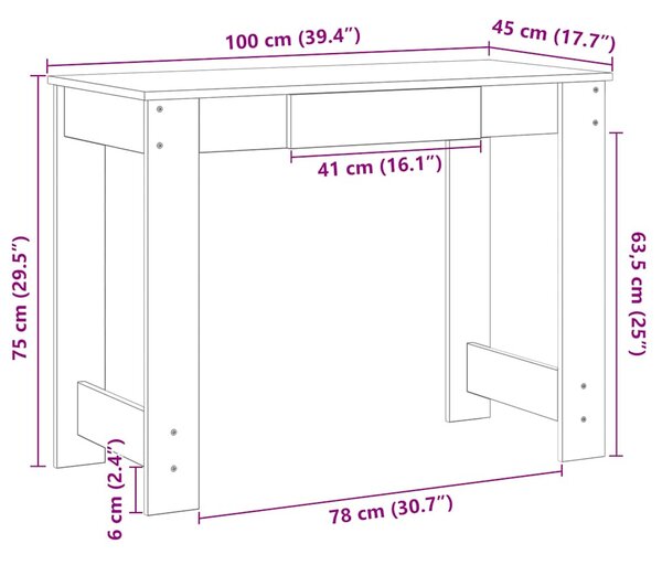 Fekete szerelt fa íróasztal 100x45x75 cm