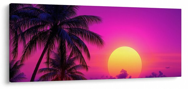 Kép - Lila naplemente pálmafával (120x50 cm)