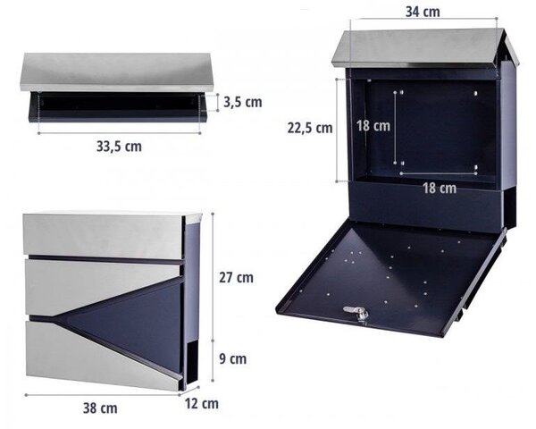 STILISTA Postaláda állvánnyal acél 37 x 10,5 cm