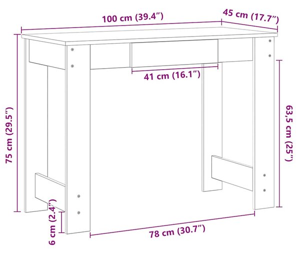 Íróasztal régi fa 100x45x75 cm műszaki fa