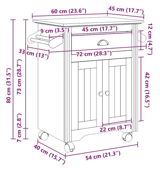 Konyhai kocsi BODO" Fehér 72x45x80 cm"