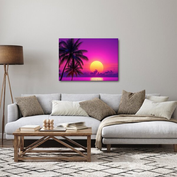 Kép - Lila naplemente pálmafával (70x50 cm)