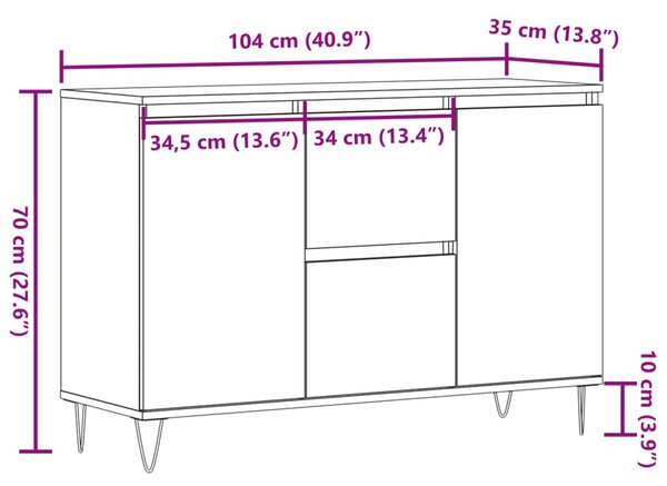 Antik fa színű szerelt fa tálalószekrény 101,5 x 35 x 70 cm